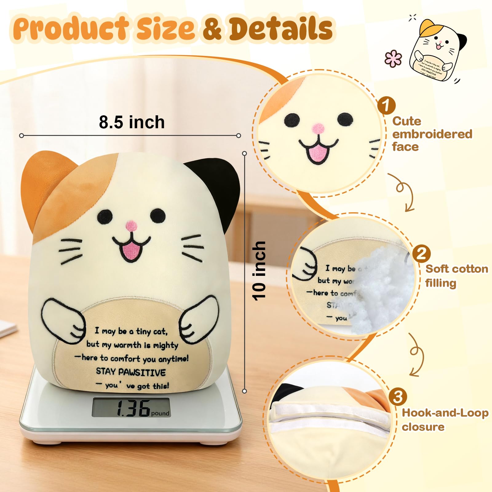 Plush Cat Weighted Stuffed Animal Microwave Heat Pad, Cute Heatable Soft Toy - Image 2