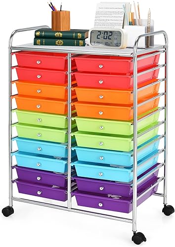 SILKYDRY Carrito de almacenamiento con ruedas de 20 cajones, organizador de carrito de arte con ruedas, marco de metal y cajones extraíbles, carrito