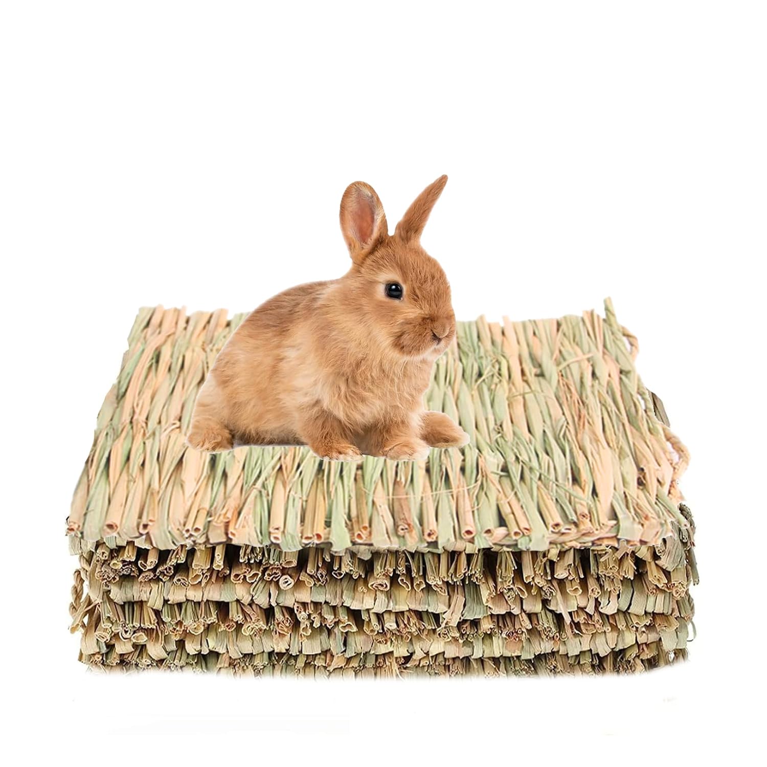 Rabbit Hay Mat, 3 Pack Natural Straw Woven Breathable & Comfortable Hay Mat Cage Grass Mat for Rabbits, Guinea Pigs, Hamsters, and Other Small Pets (22cm*27cm)