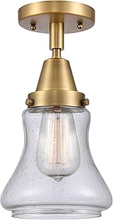 Innovations 447-1C-BB-G194 Transitional One Light Flush Mount from Franklin Restoration Collection in Brass Finish,