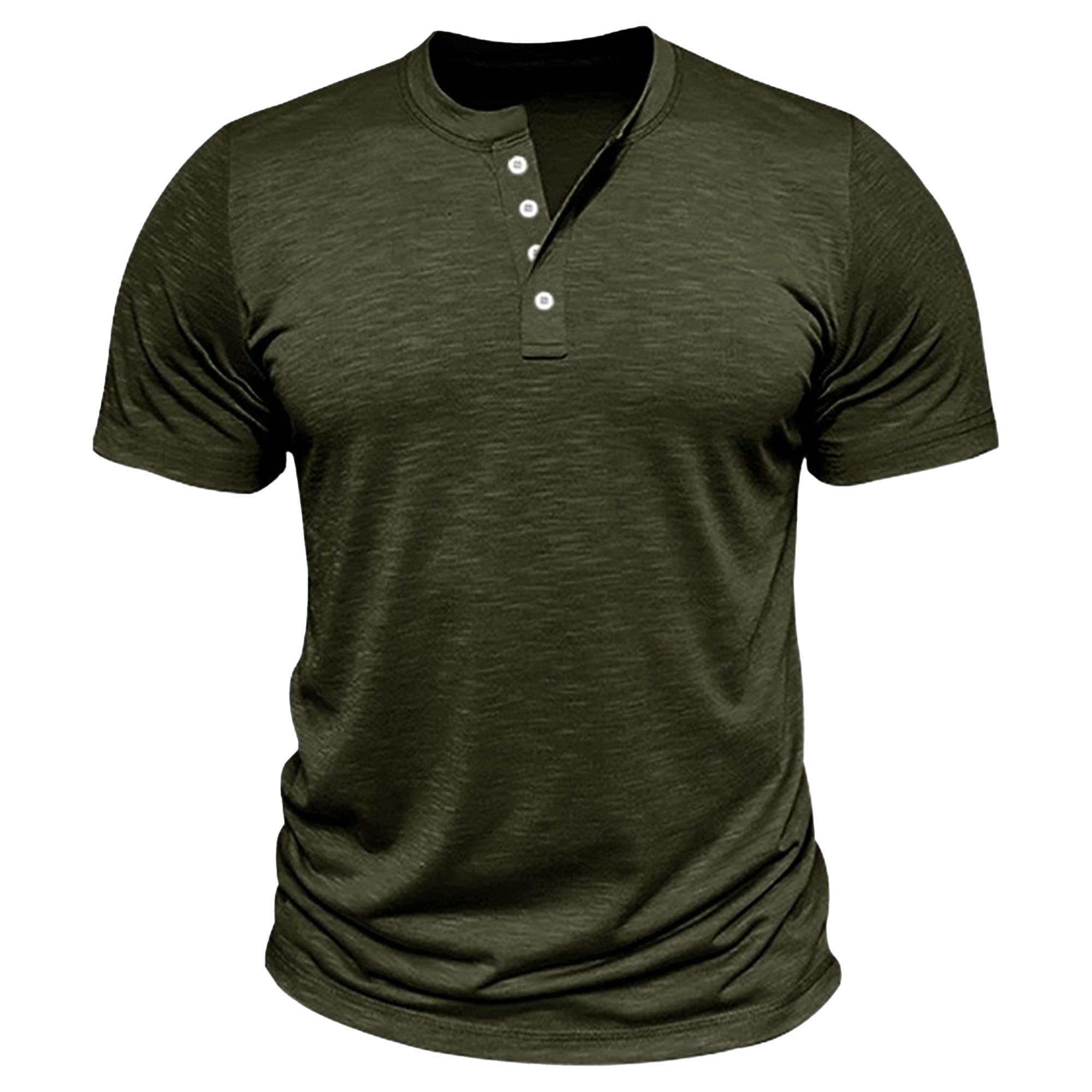 Men Quarter Button Tight Henry Shirt Short Sleeve Round Collar Thin T Shirt Summer Classic Cozy Breathable Tops (Navy Green,X-Large)