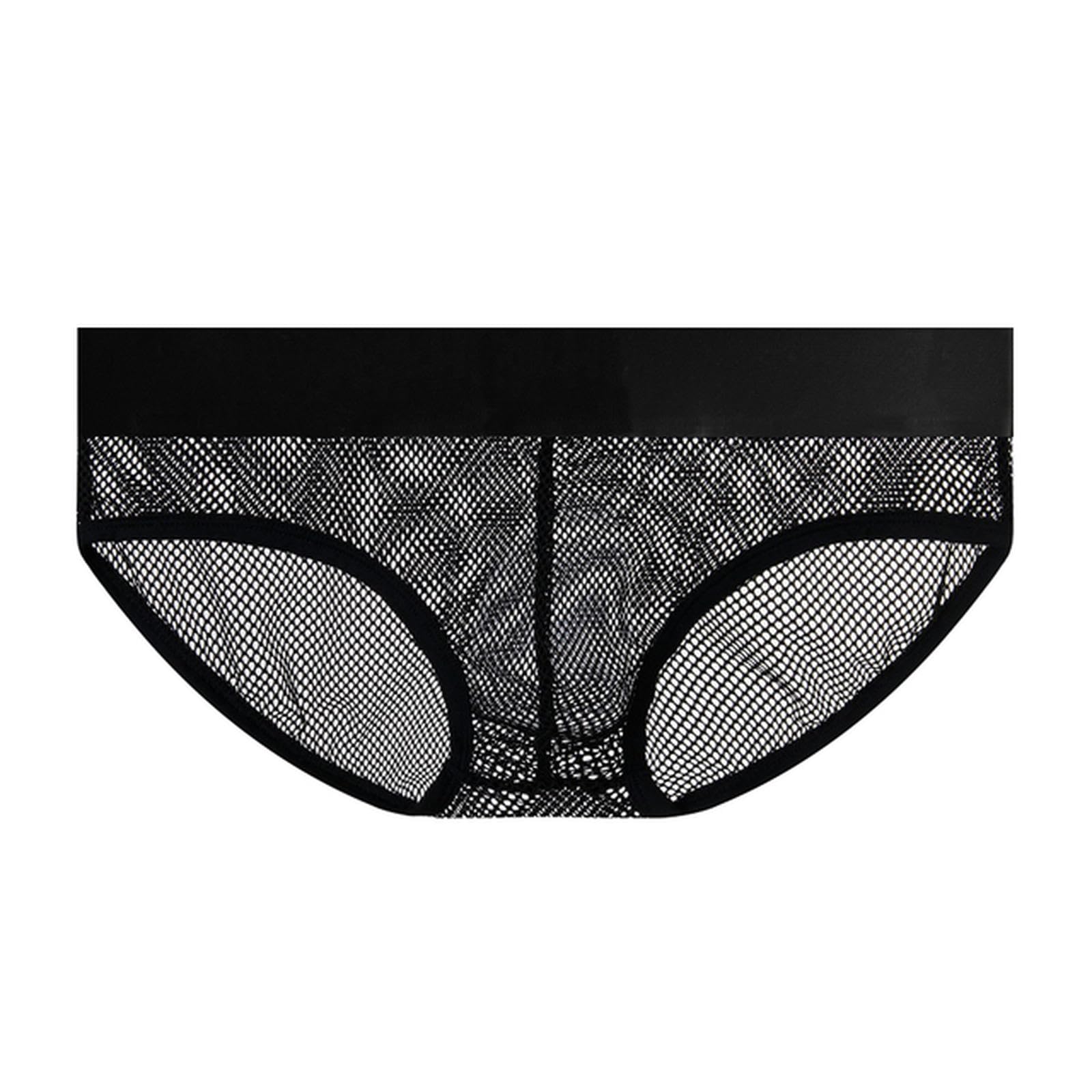 Wszjln Men's Black Sexy Hollow Underwear Briefs Transparent Fishnet Mesh Penis Pouch Underpants Hombre Panties -4Xl