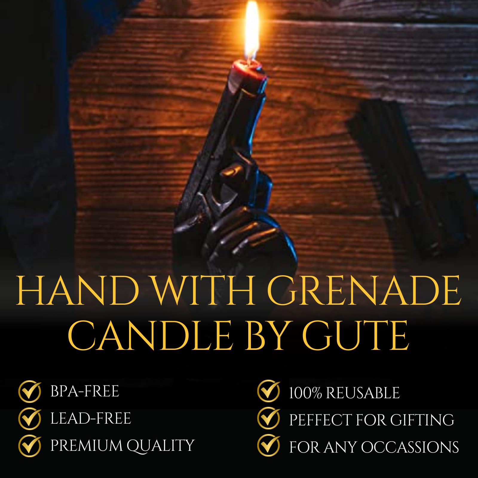 Hand with Gun Candle by Gute - Great Gift for Gun Enthusiasts, Veterans, US Army Gifts, Military Gifts, Police Gifts, Shooter Gifts, Gun Shaped, Hand Candles, Father's Day Gifts 8