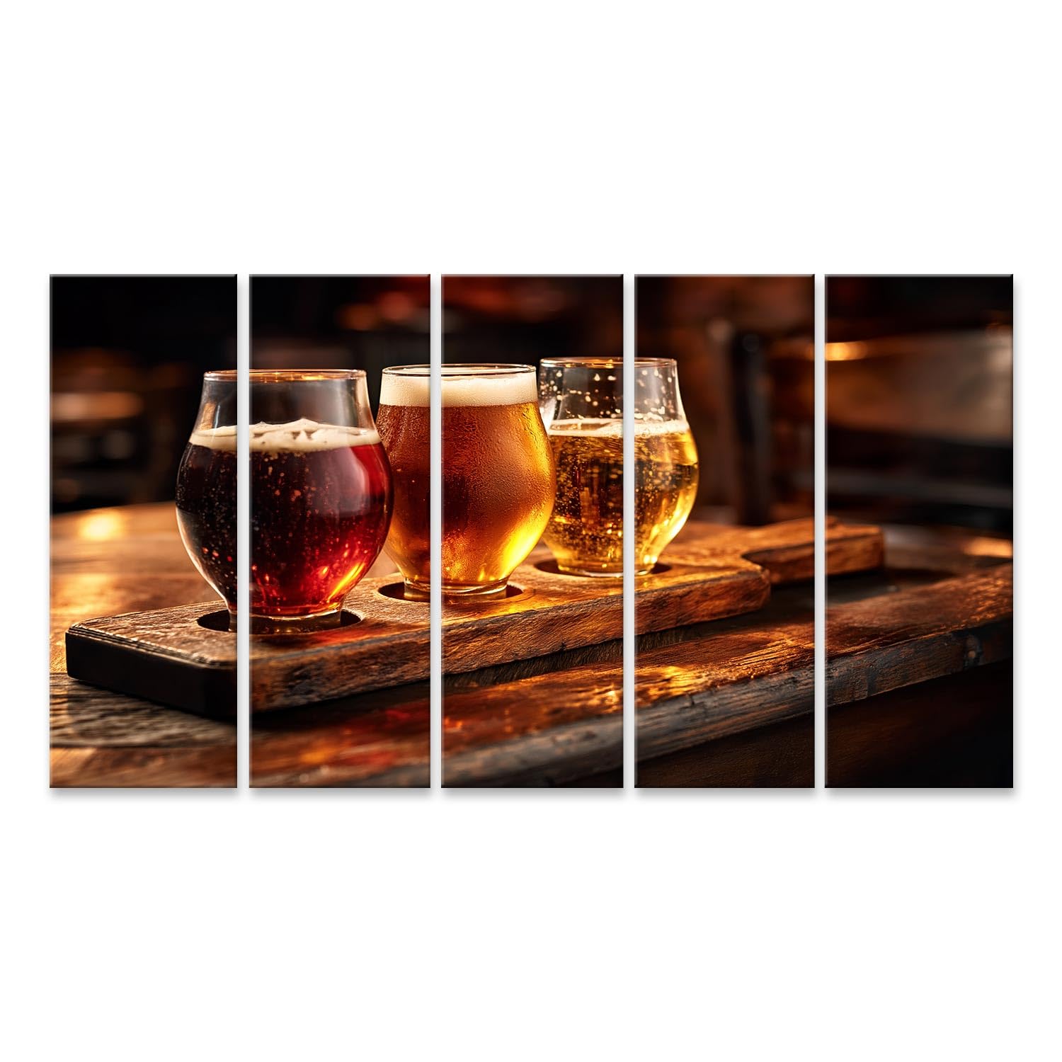 islandburner Quadro su tela accogliente birra artigianale degustazione murale per cucina e bar – perfetto per gli amanti della birra – 5 pezzi XXL