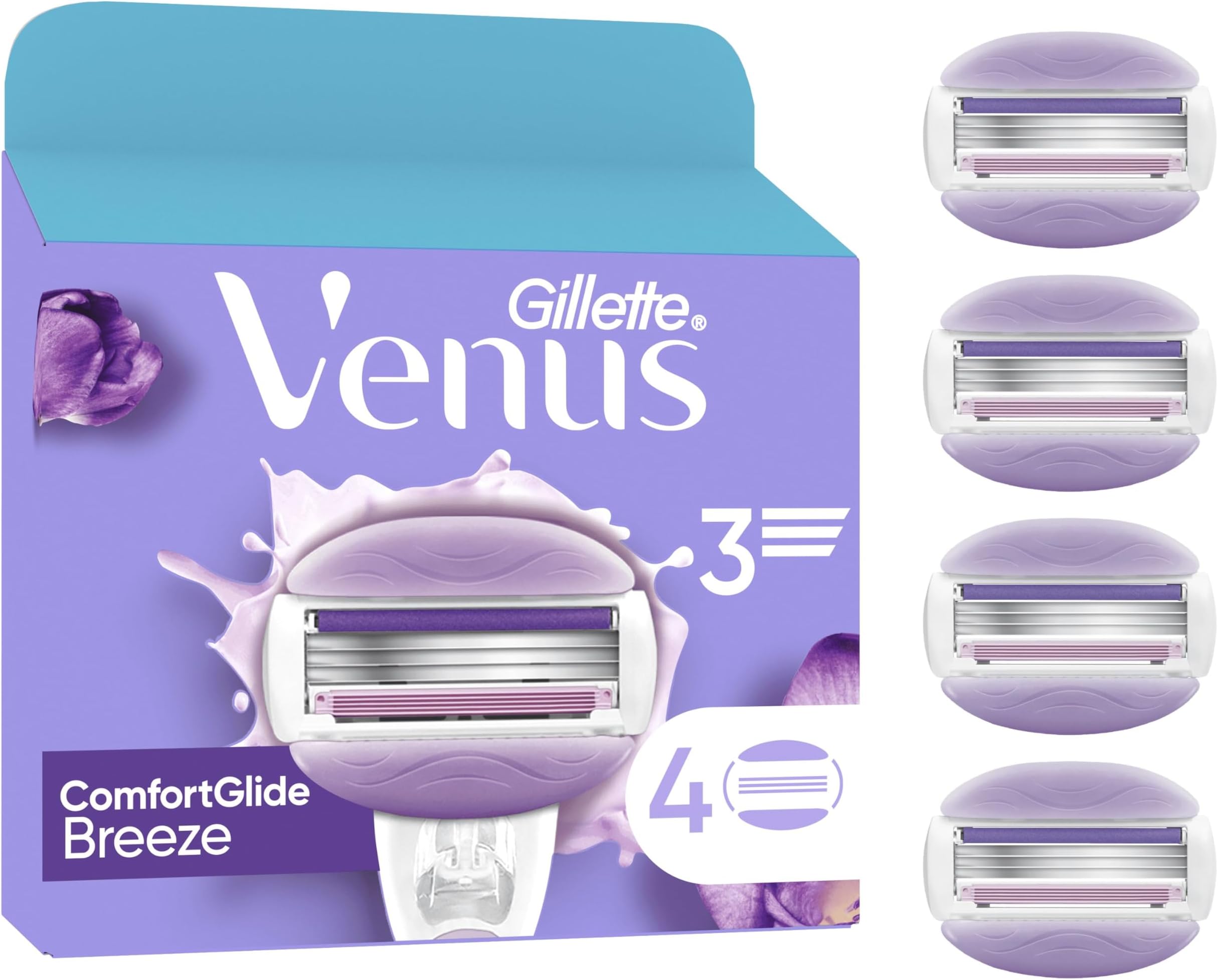 Comfortglide Breeze Women's Razor Blade Refills, Pack of 4, 3 built-in blades for a smooth, close shave that lasts