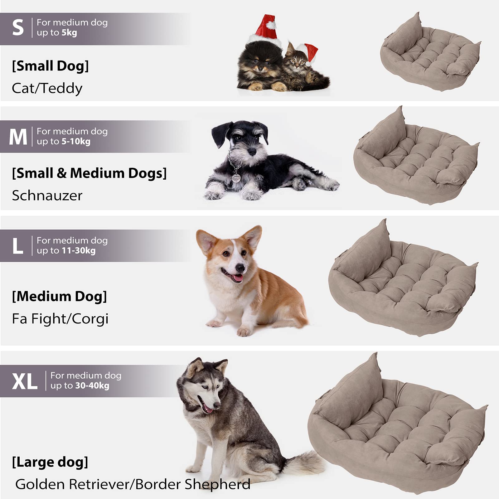 PETCUTE Ortopédica Camas Perro Grande,Multifuncional Cama para Perros,Colchoneta Perro Antideslizante,Cama para Mascotas Lavable a Máquina,Tres Formas Caqui L