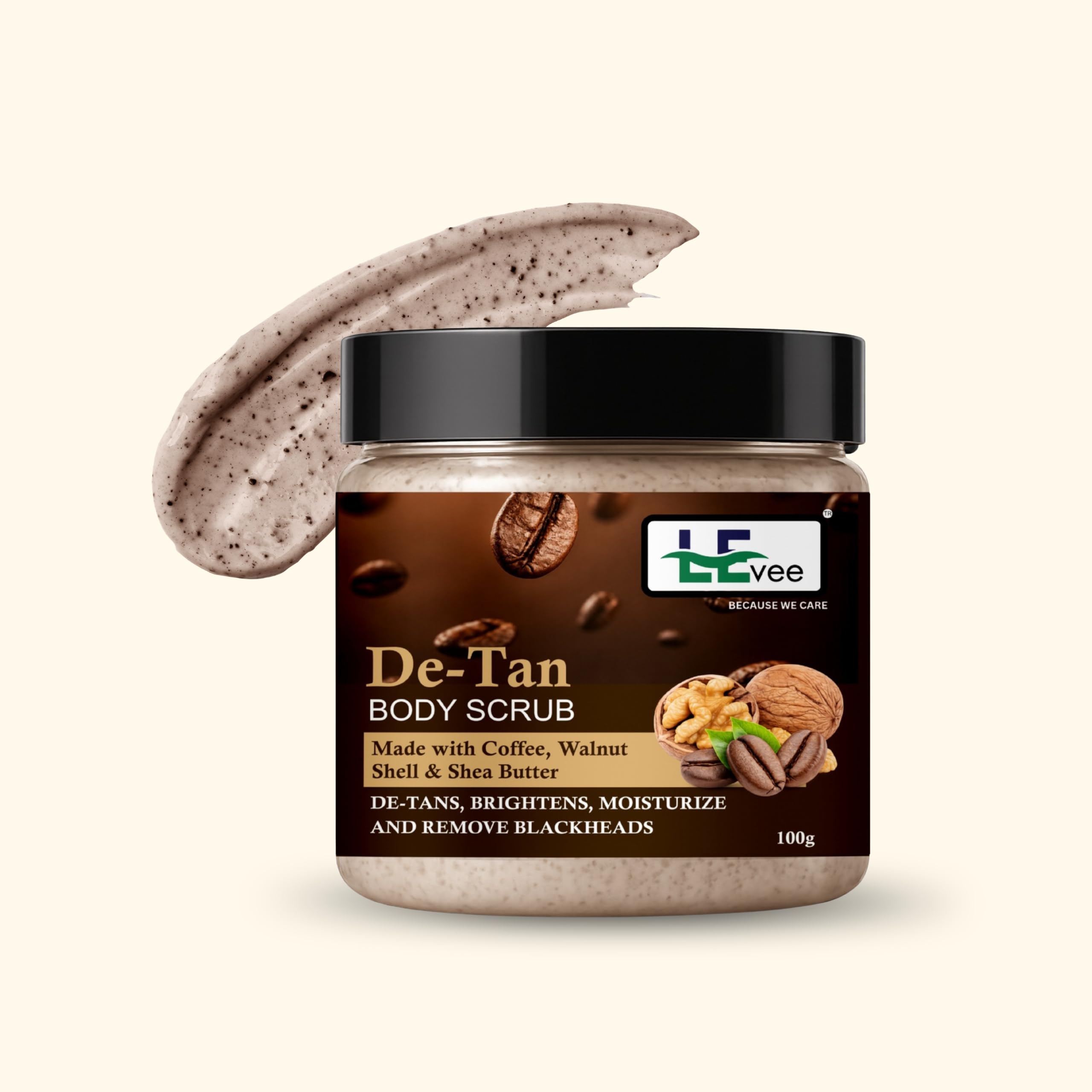 LEvee D tan body scrub Made with coffee walnut shell shea butter brightnes skin and moisture skin (Pack of 1)-image-48