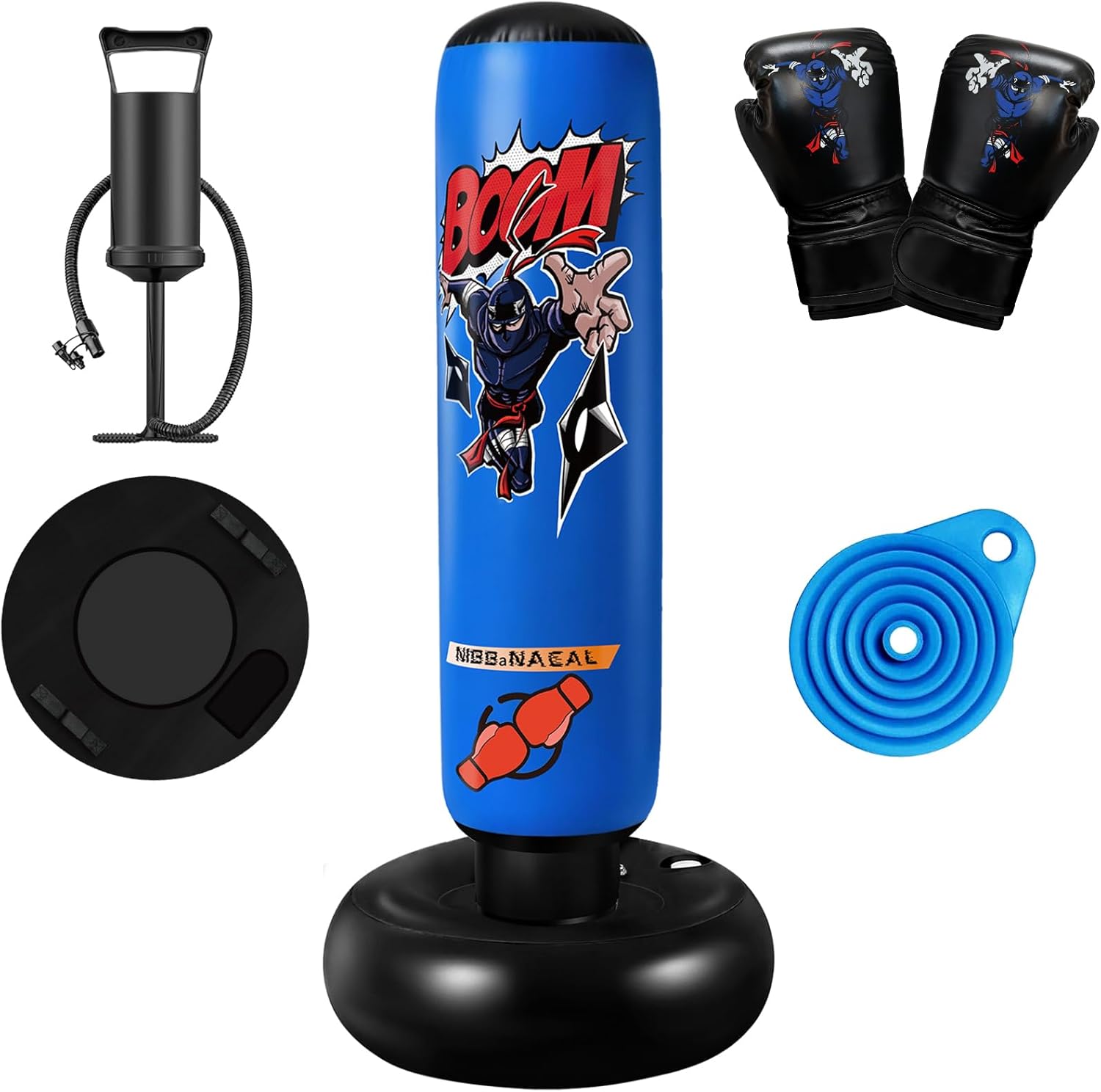 Punching Bag for Kids 8-12, 63" Ninja Inflatable Boxing Bag with Gloves, Kids Punching Bag Gifts for Boys & Girls, 5-in-1 Boxing Set for Practicing Karate & Taekwondo