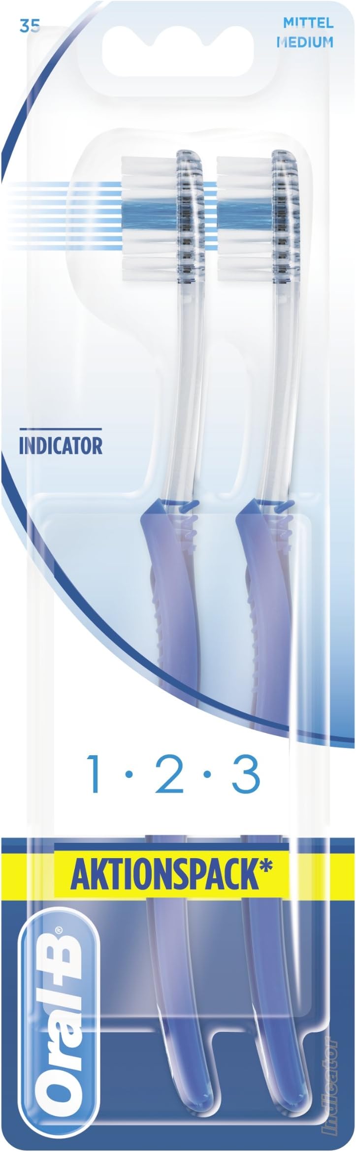 1,2,3 Indicator 35 Toothbrush, Medium, Pack of 2