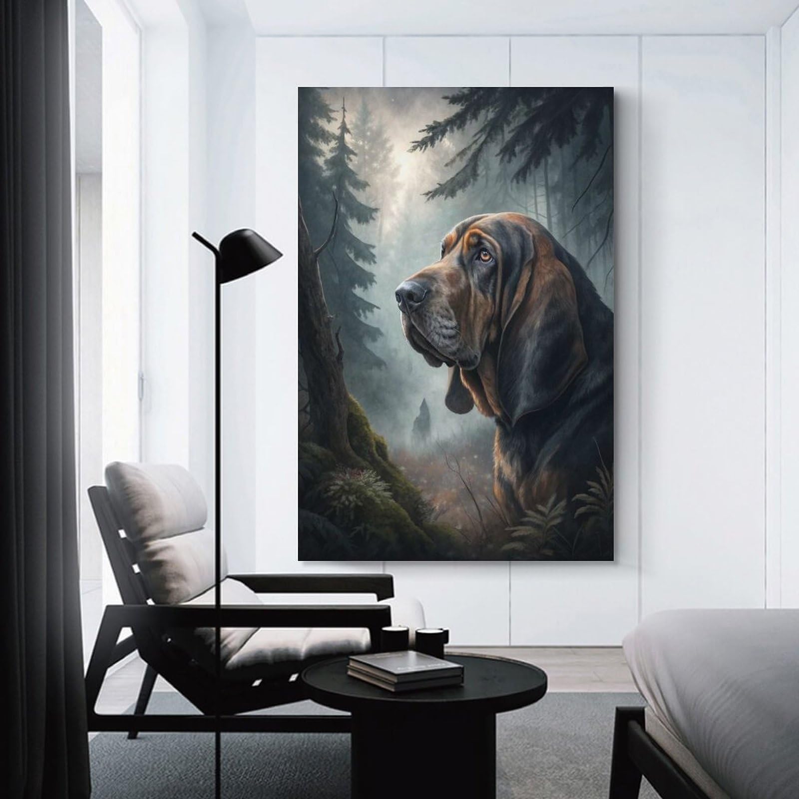 Junmoney Bloodhound in A Misty Forest Canvas Wall Decor, 12x18inch(30x45cm), for Gallery Wall Decor And Room Displays, Wall Decor Suited to Curated Displays