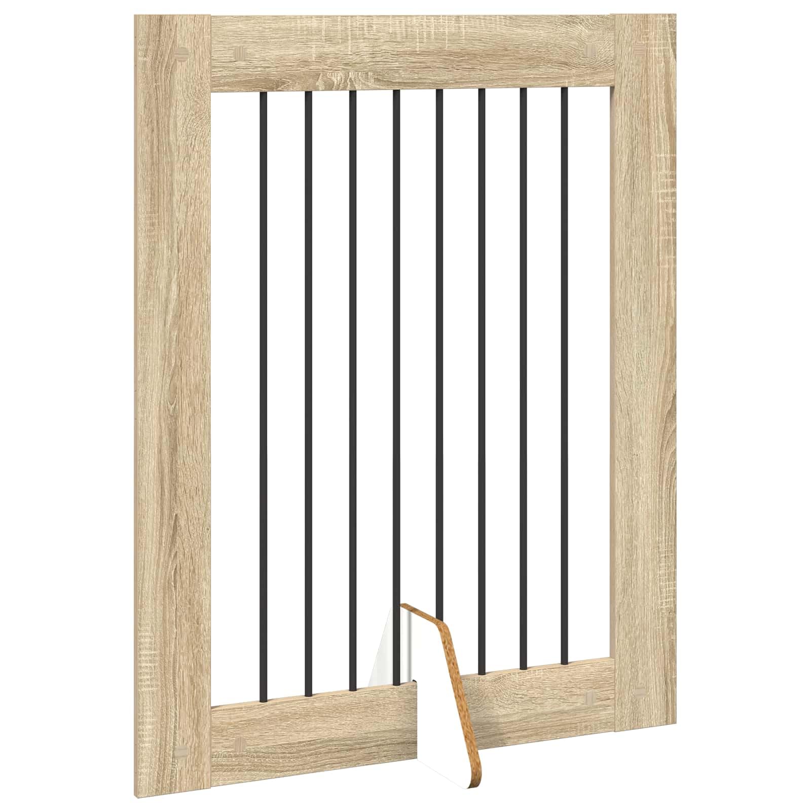 Puerta para perros con soporte, plegable, 2 unidades, roble Sonoma, 80 x 100 cm, metal interior y exterior, protección para perros y cachorros, seguro portátil para casa, apartamento
