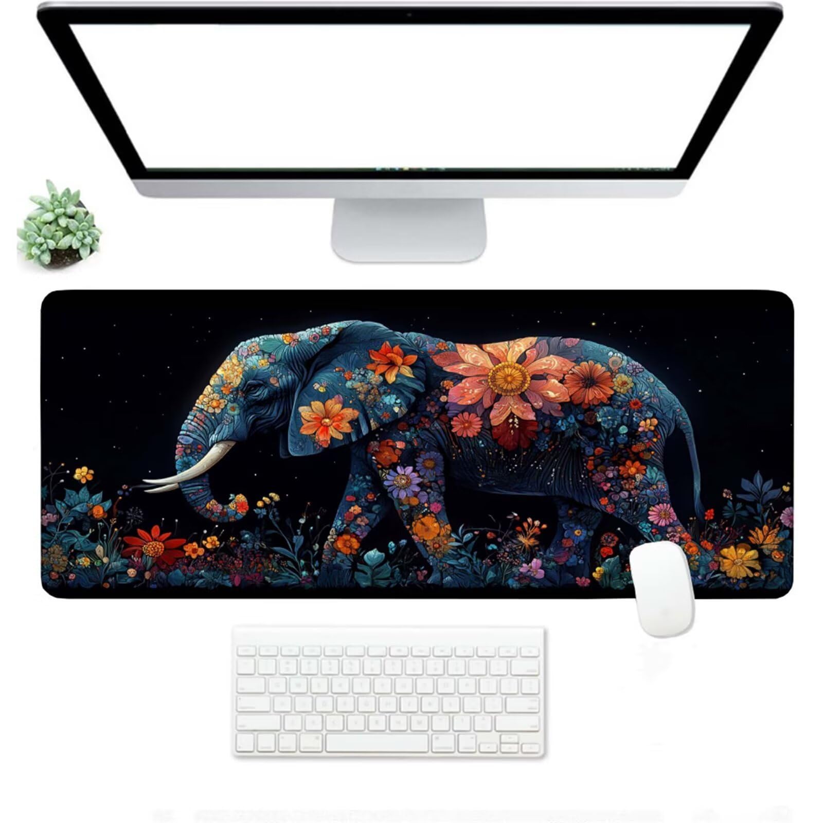Podkładka pod mysz XXL 1400 x 600 x 3 MM, duża czarna podkładka pod mysz z wodoodporną i gumową antypoślizgową podkładką słoń pod ręką zszyte krawędzie, poprawia precyzję i szybkość dla gracza W-768