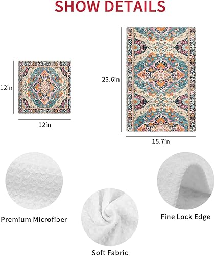 Miniatura 7 de Juego de 2 toallas de cocina de tejido de punto gofre de algodón, naranja, azul, rosa, floral, bohemio, oriental vintage, de 16 x 24 pulgadas,