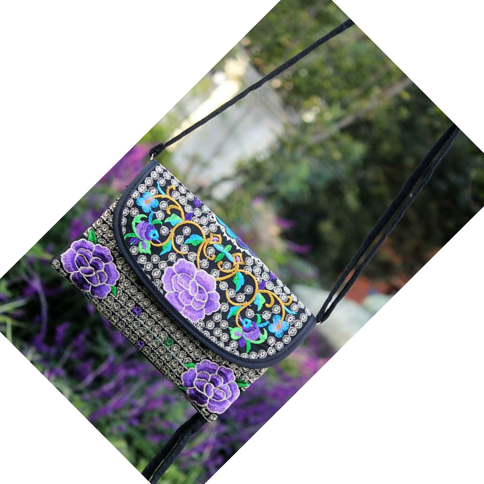 FOURTOC Wristlet Clutch Shoulder Bag For Women Tribe Ethnic Embroidered Bag Hippie Boho Hobo Floral Purse,Purple