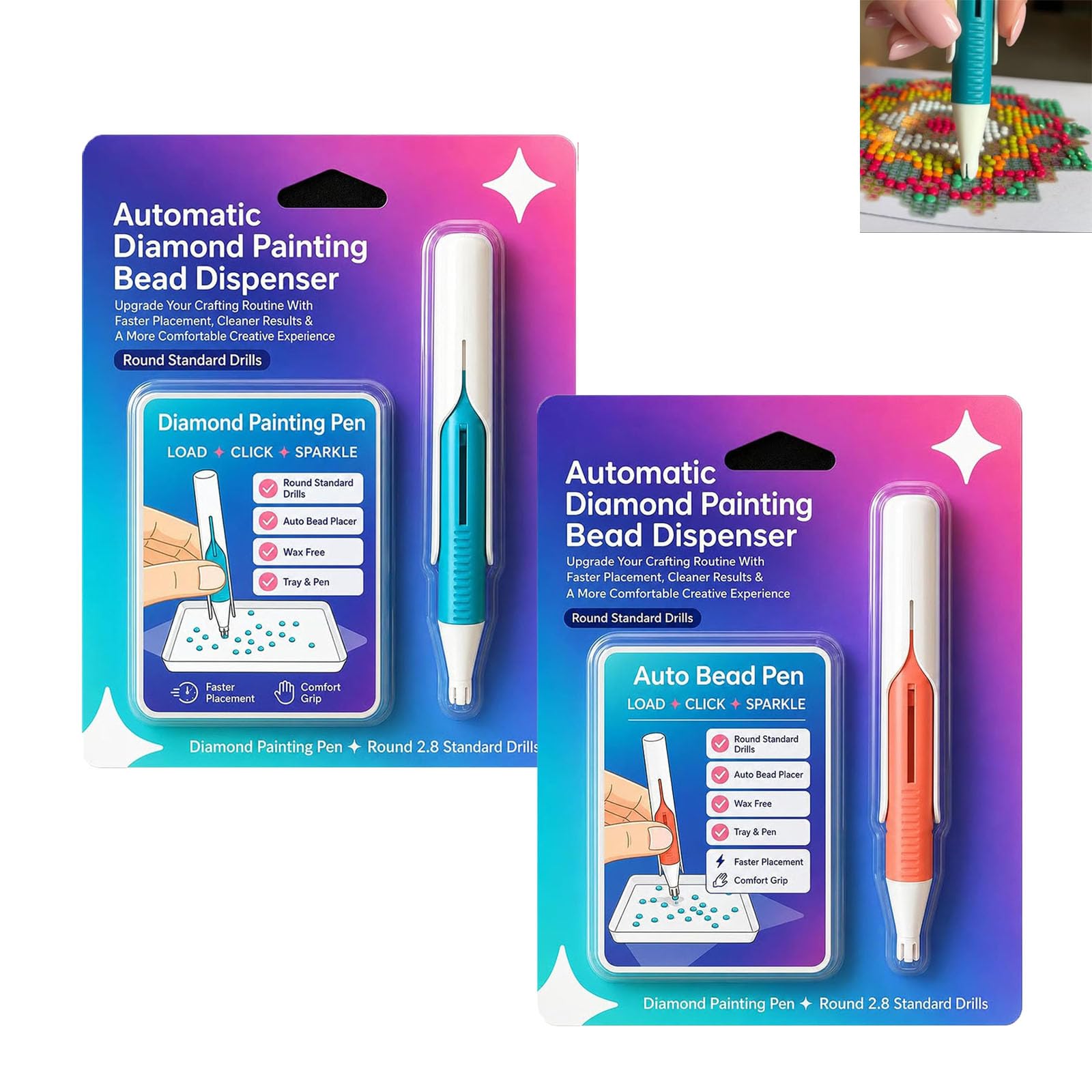 Automatic Diamond Painting Bead Dispenser-Wax-Free Bead Picker Tool (01#+02#)