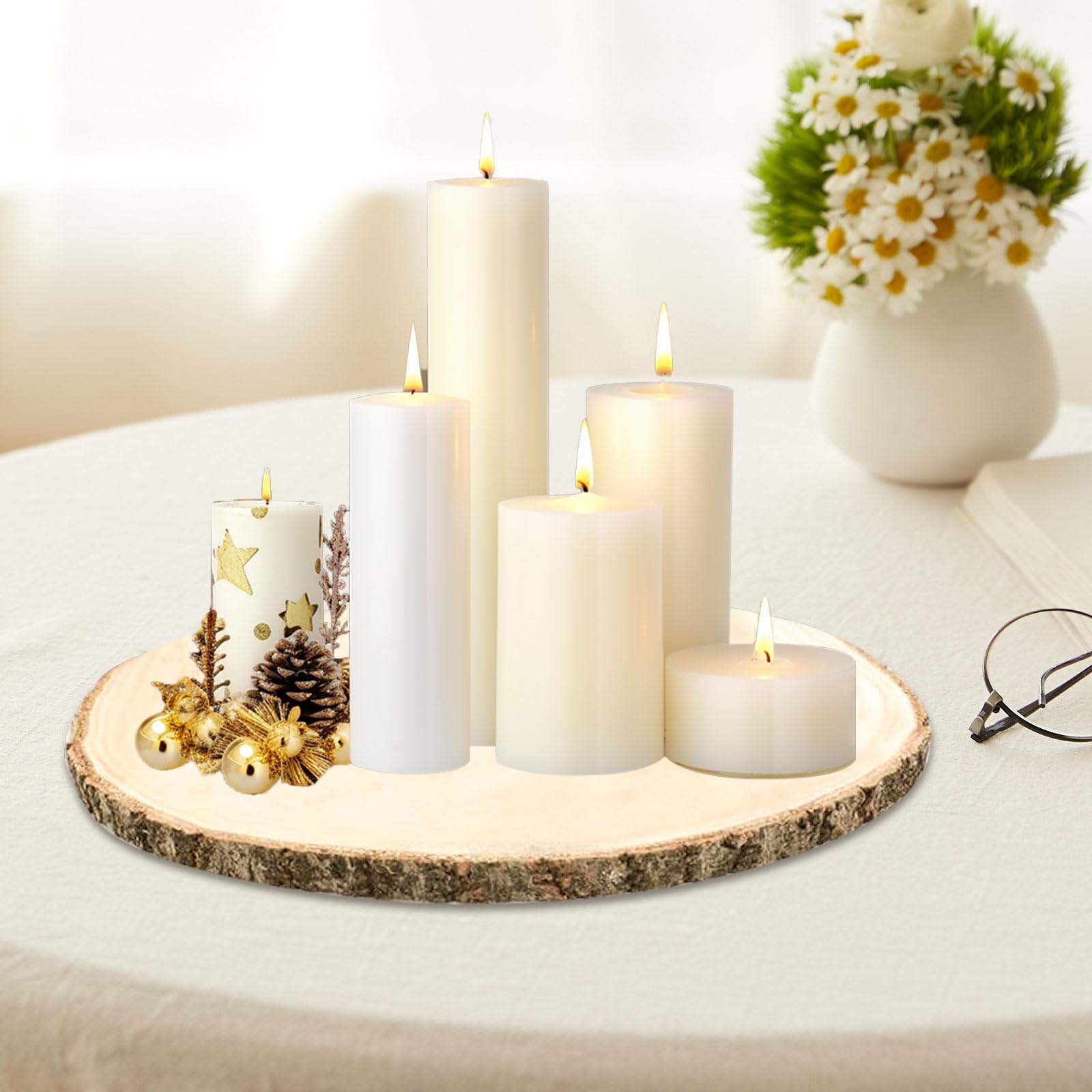 4 PCS Holzscheiben 16-18cm, Holzscheiben zum Basteln, Holzplatte Rund, Baumscheiben Deko, Baumscheibe für Tafelaufsätze DIY-Hochzeitsdekorationen Aus Holz Gemälde Untersetzer & Basteln Küche, Haushalt & Wohnen