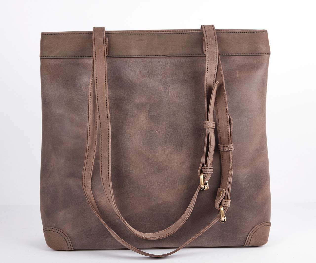 HOLZRICHTER Berlin - Shopper aus Leder No 1-1, Schultertasche 36x35x10cm, Echtleder Einkaufstasche für Damen in Braun, Dunkelbraun