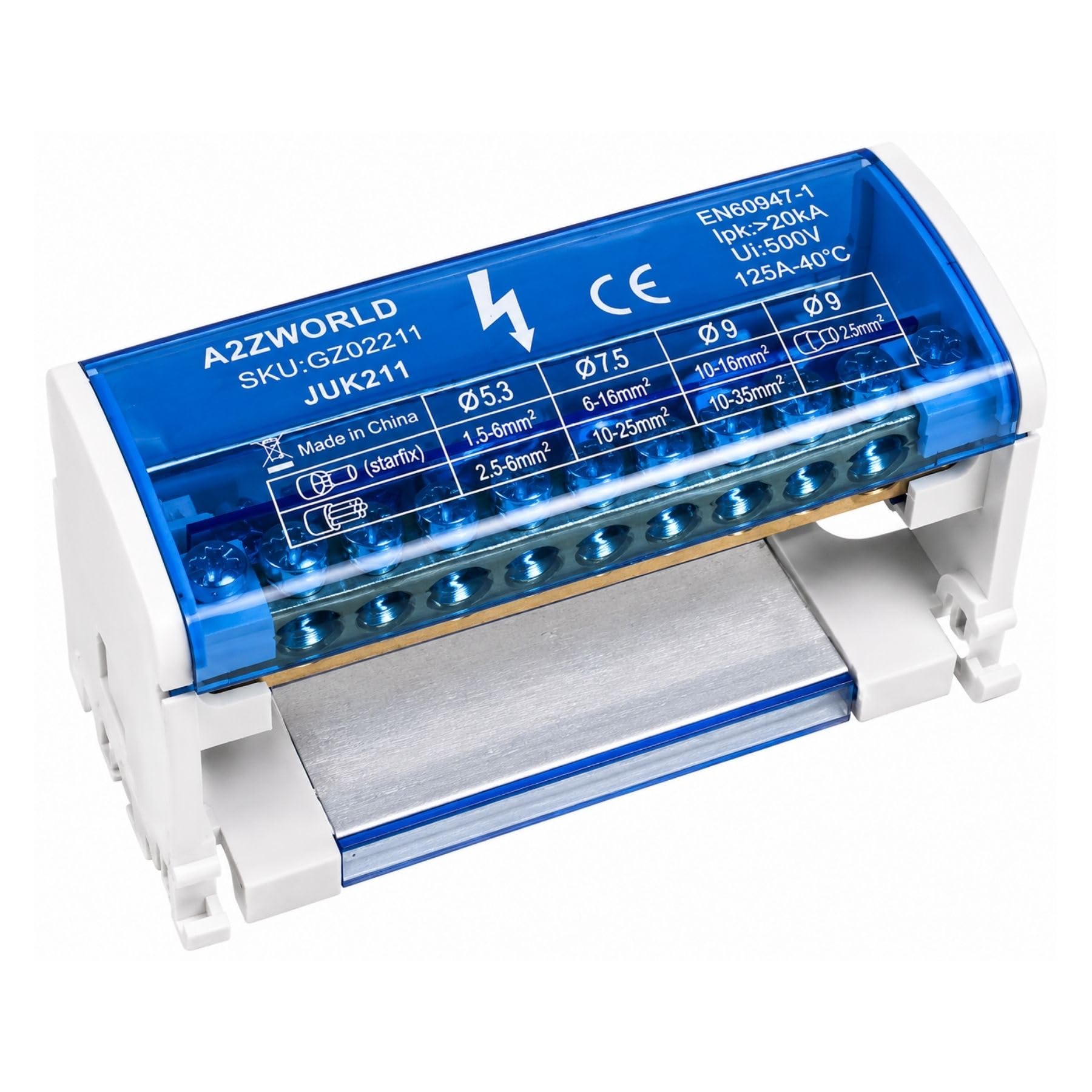 4 Pezzi Morsettiere Ripartitore Bipolare, Box Di Connessione 2 Barre 11 Morsetti, 125A 690V, Scatola Di Distribuzione Da Guida DIN Per Quadro Elettrico, Ottone Nichelato, Coperchio Trasparente