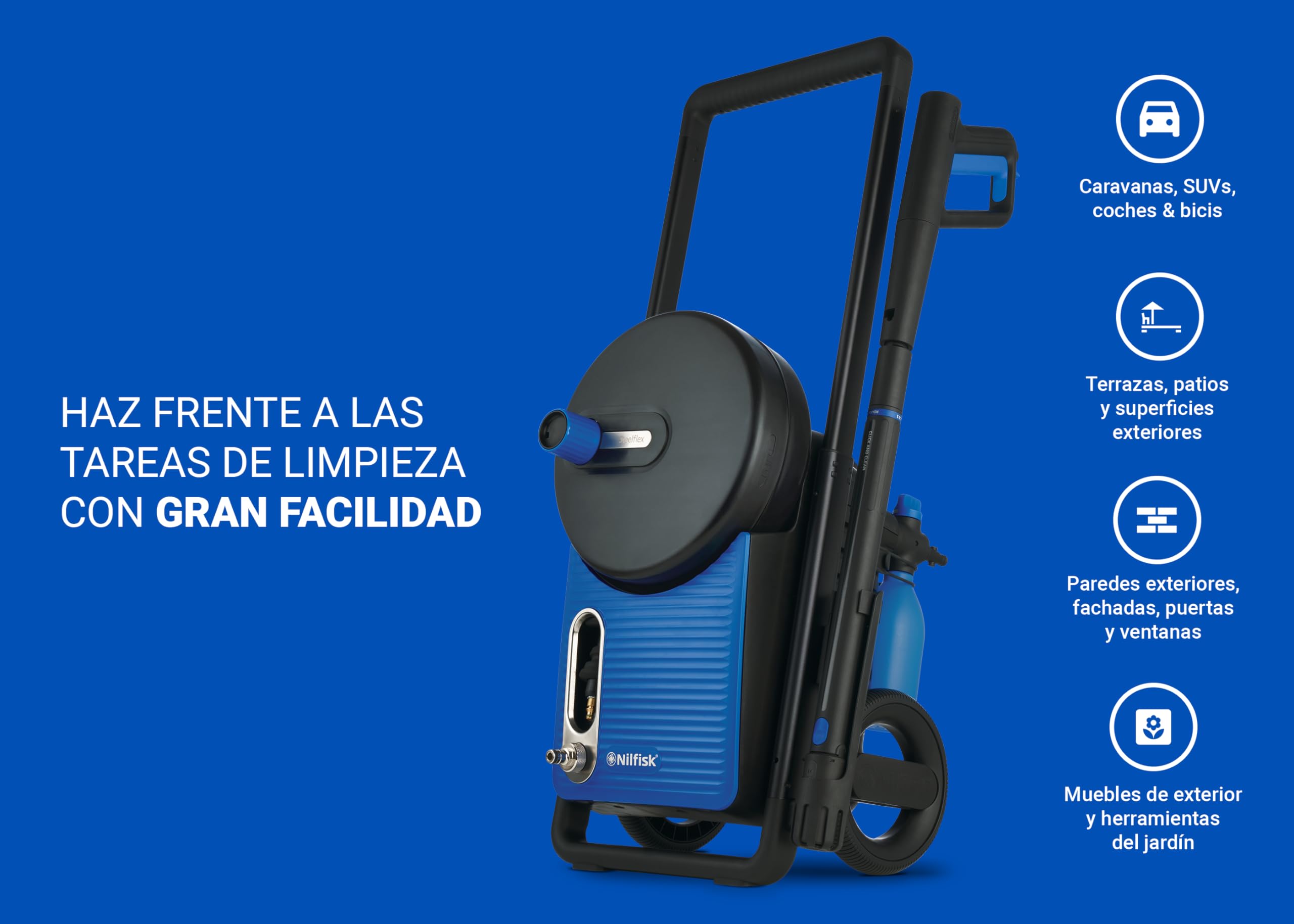 Nilfisk Hidrolimpiadora de Alta Presión Excellent 180 Bares con Smart Assistant - Limpiadora de Gran Rendimiento y Robusta para Jardín, Patios y Coches (2800 W)