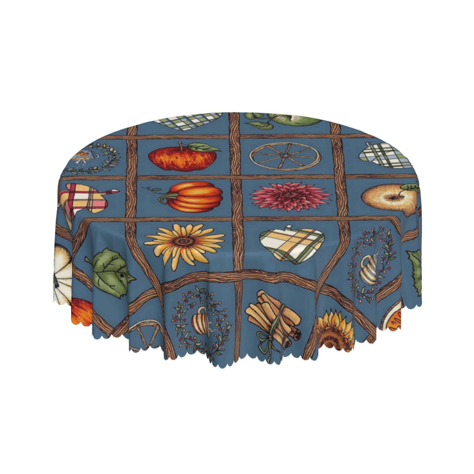 Lsjuee Rustic Plaid Fruit Round Tablecloth 60 Inch Printed Washable Tablecloth for Dining Party Holiday Fall Home Decorative