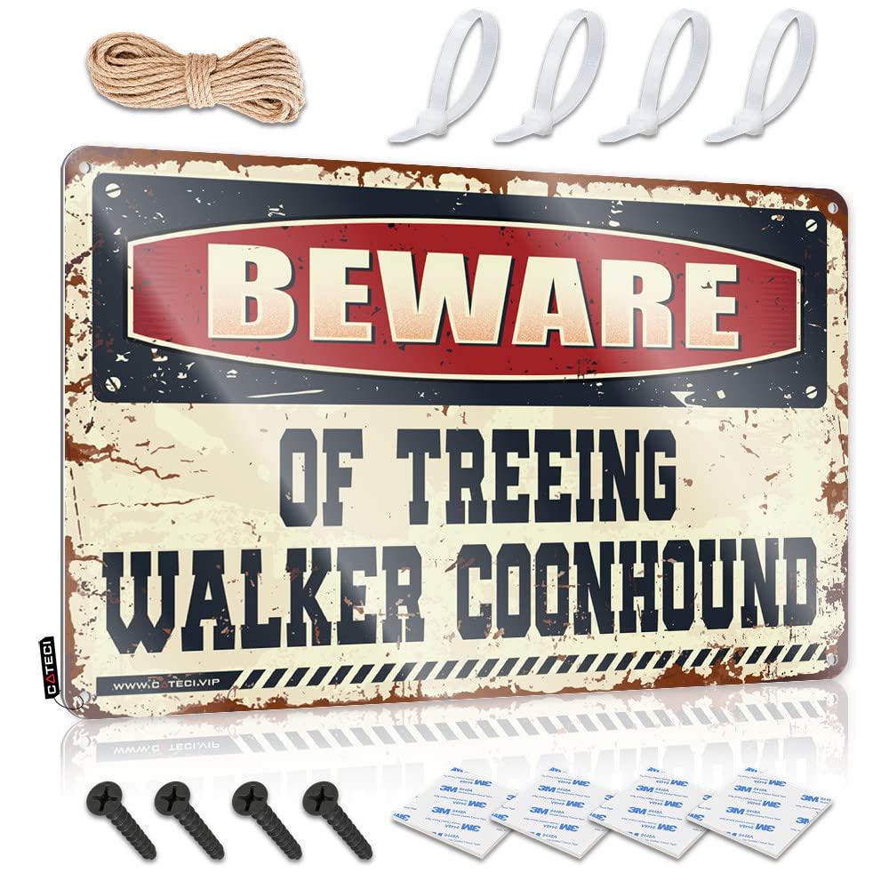 BRUNTELO Vintage Coffee Sign Beware Of Treeing Walker Coonhound Tin Sign Coffee Sign Decor Signs For Man Cave(20X30CM)