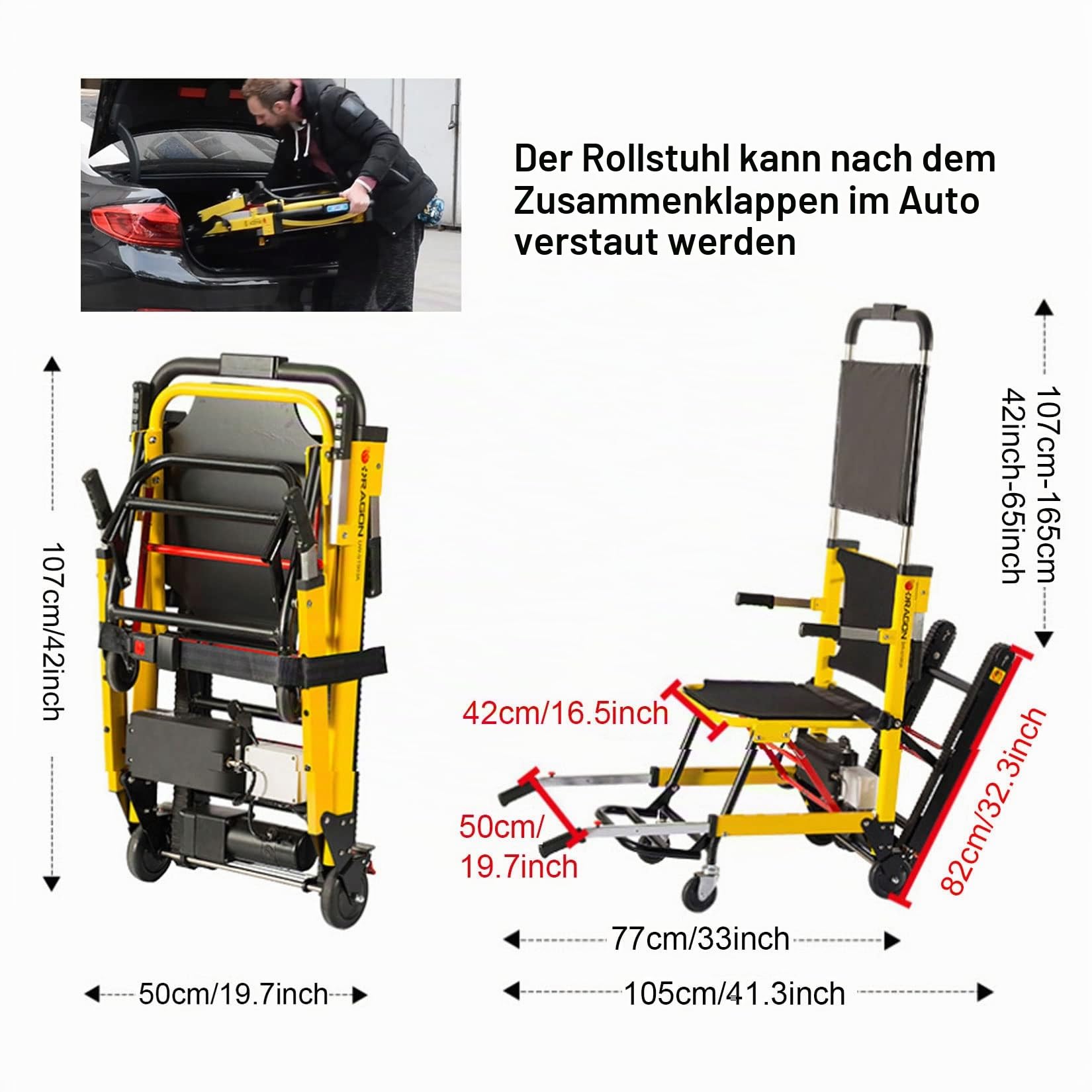 Automatische Hubtreppe, elektrischer Treppenstuhl, zusammenklappbarer Rollstuhl, Einzelpersonenbetrieb, Mobile tragbare Treppenlifte für ältere Menschen, Behinderte,Gelb