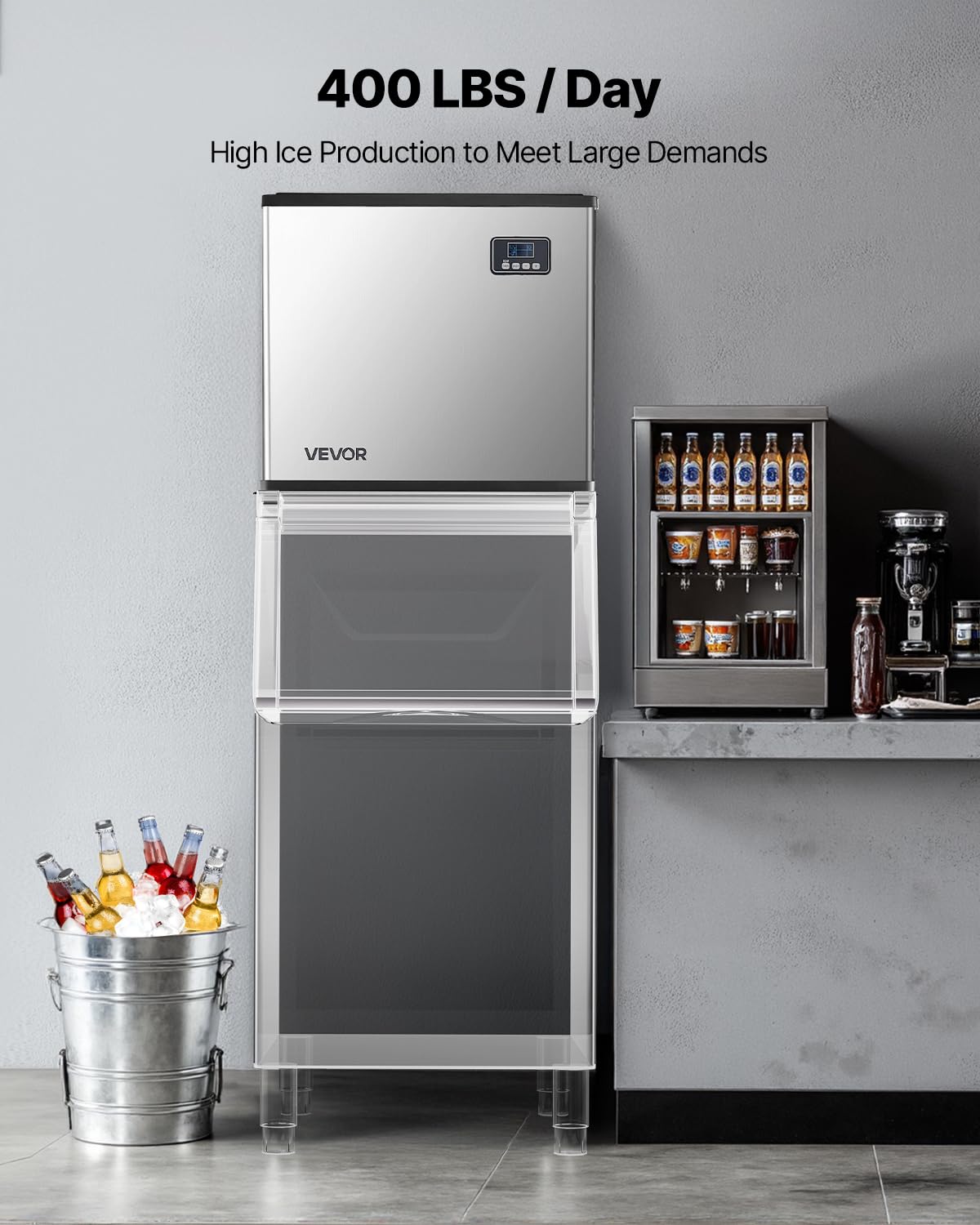 VEVOR Kommerzielle Eismaschine (nur Kopf), 181,4 kg/Tag Edelstahl-Eismaschine mit Selbstreinigung, zeitgesteuerter Eisherstellung, einstellbarer Dicke, ideal für Restaurants Bars Cafés Hotels