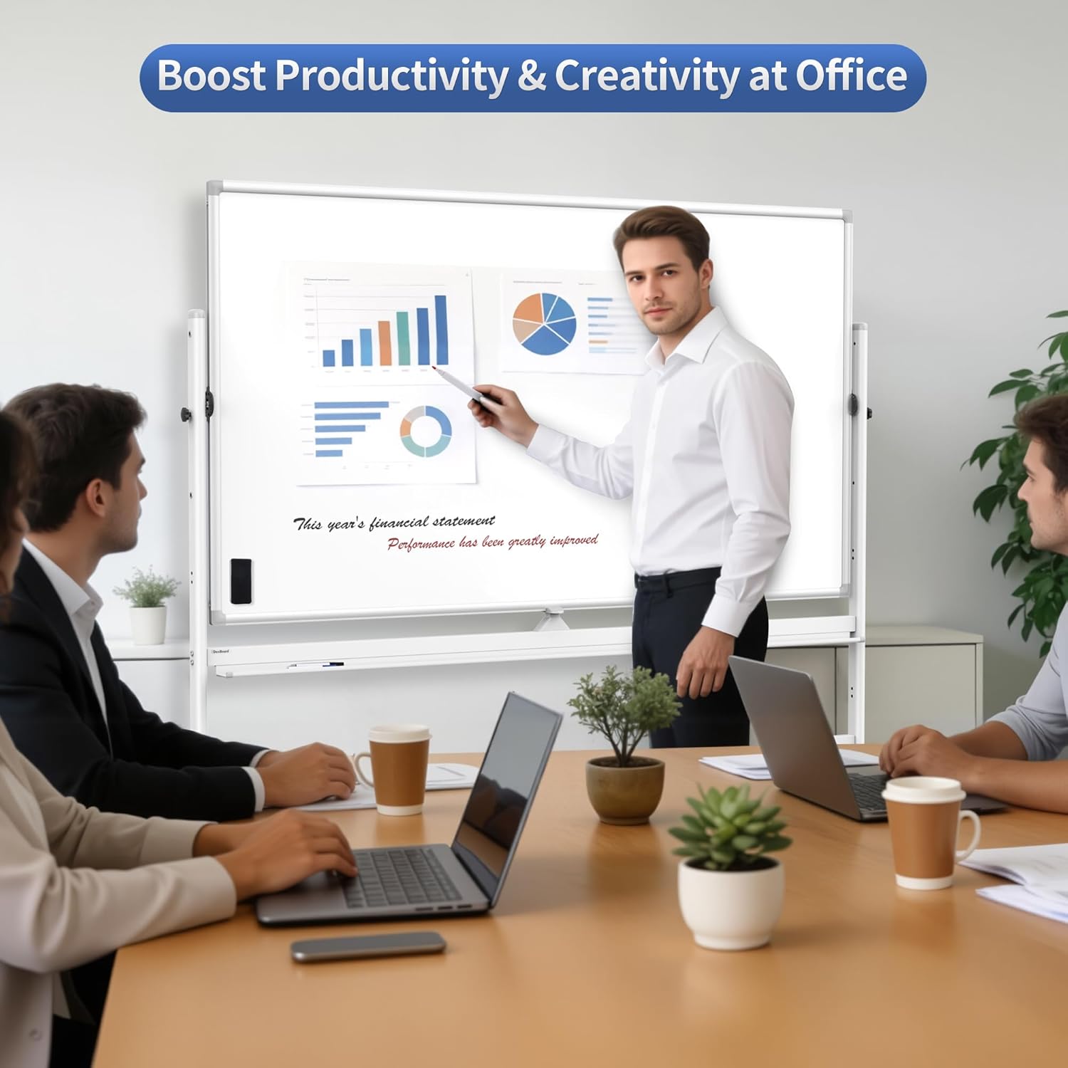 Rolling Magnetic White Board on Wheels, 48x32 inch Mobile Easel Standing Whiteboard, Double Sided Dry Erase Board with Stand for Office, Classroom & Home