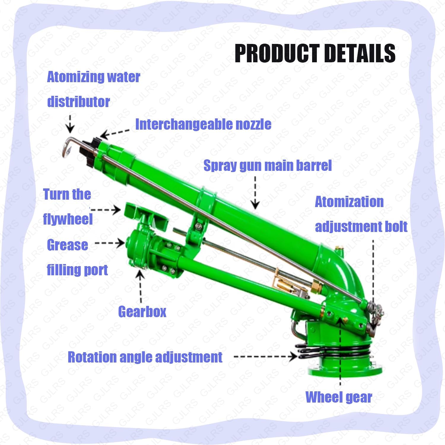 Farm Irrigation Spray Gun, 2" Turbo Water Sprinkler, 95-187 Ft Range, Water Inlet Diameter 1.97 In, with Pressure Gauge&Replacement Nozzle, Spray Angle 360° Adjustable, for Farm/Lawn/Garden Irrigation