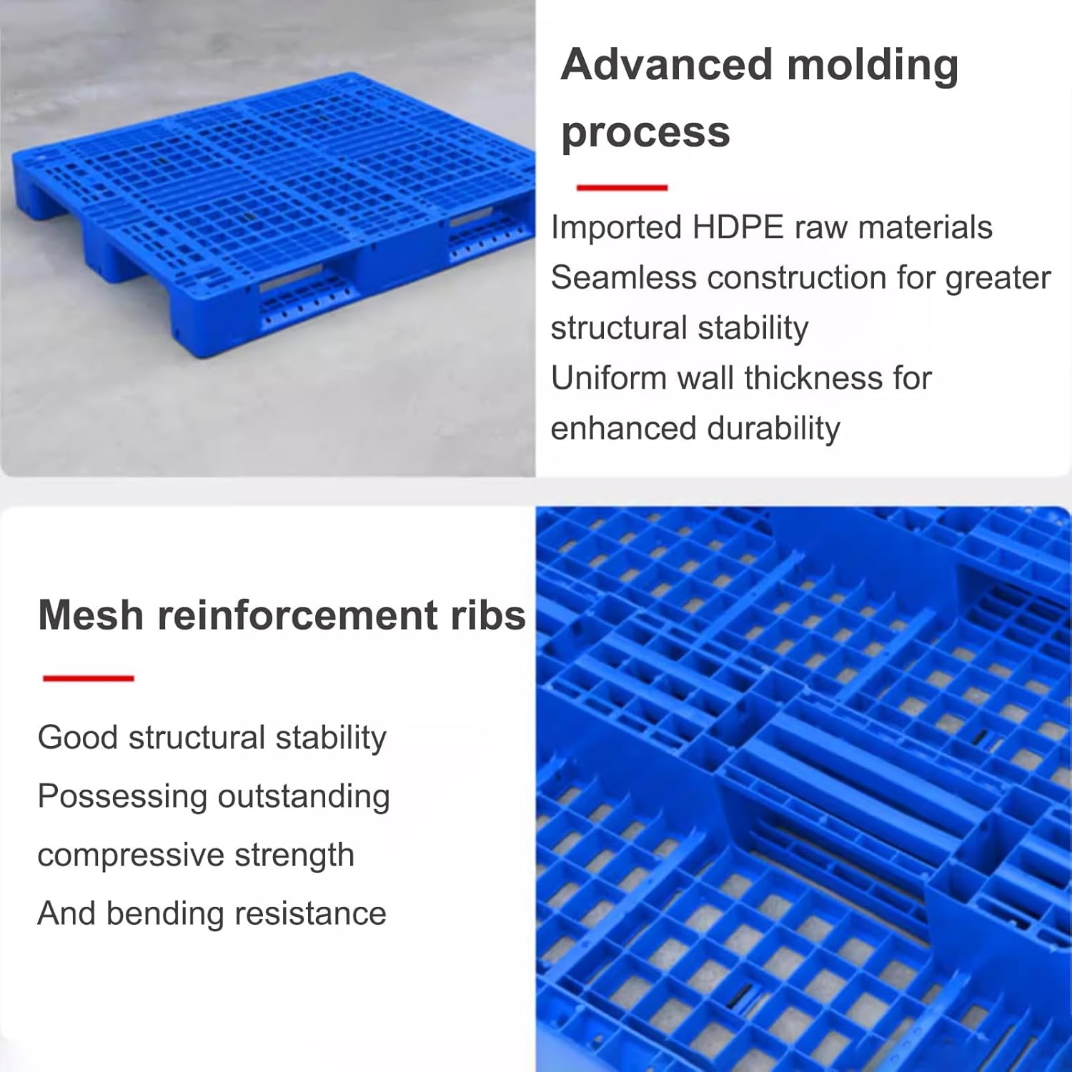 Waterproof Plastic Pallets, Mesh-Patterned for Ventilation and Moisture Resistance, Suitable for Warehouse Storage of Goods(90x90x15cm)