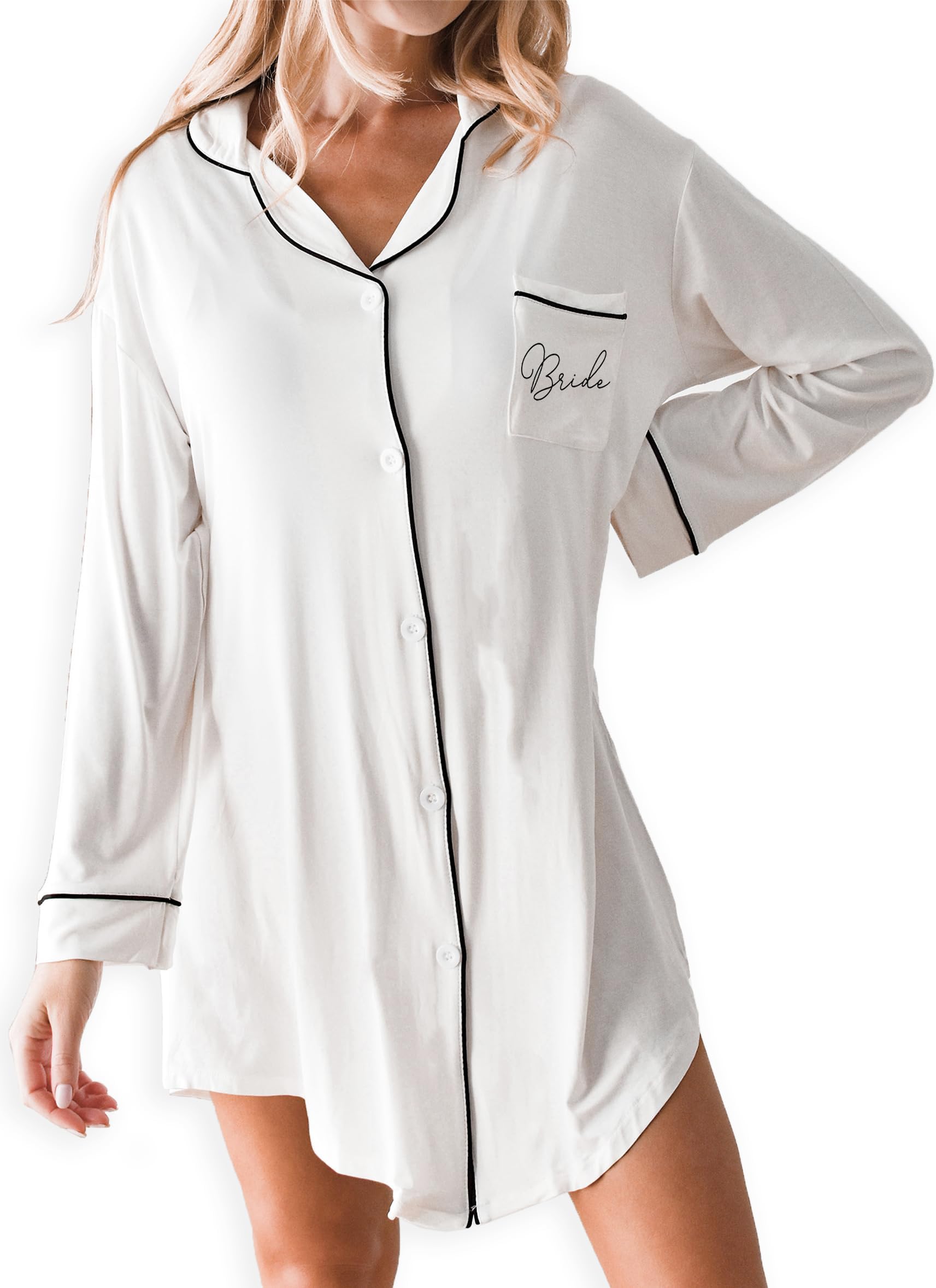 Bride Pajamas White Sleepshirt Bridal Shower Gift for Bachelorette