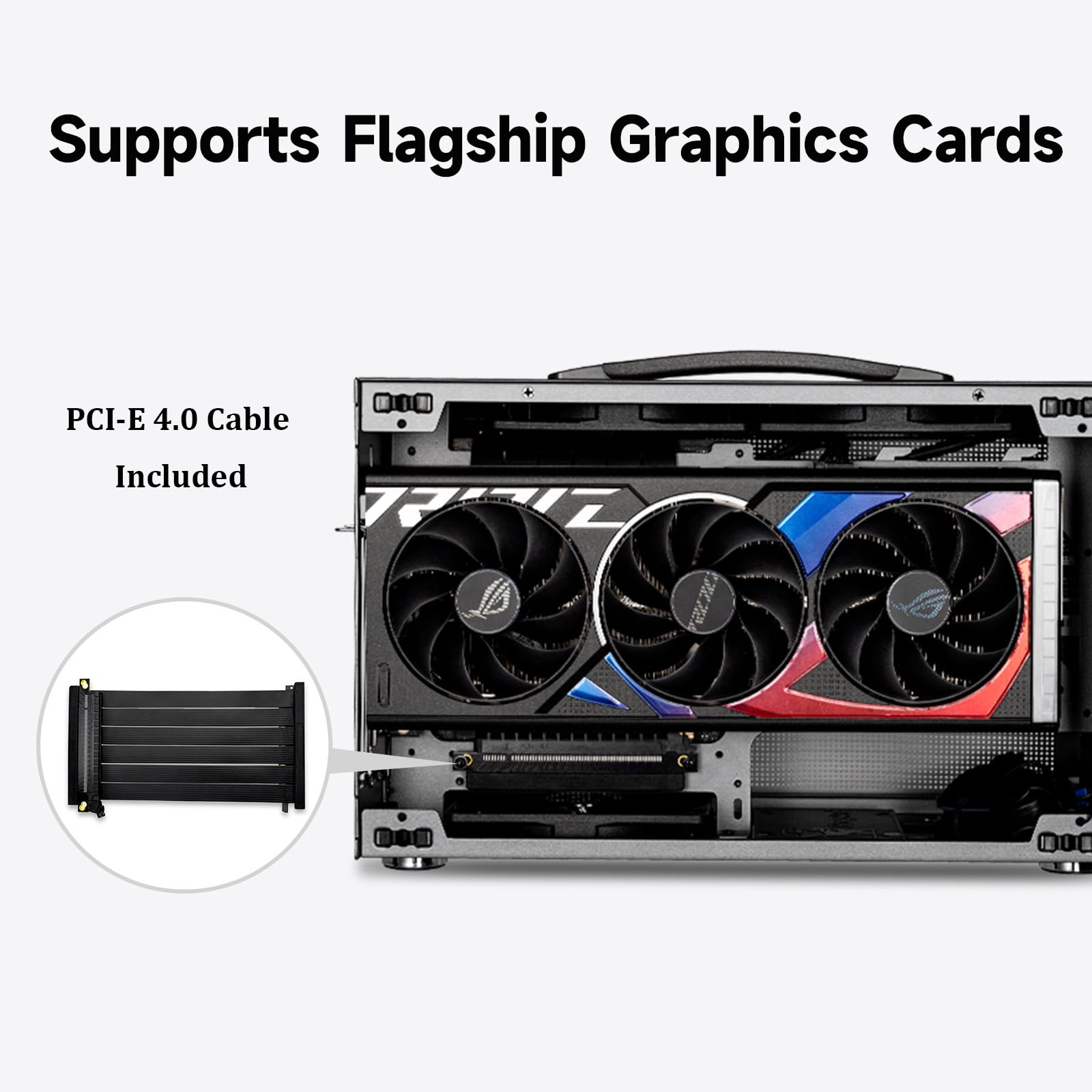 PCCOOLER K101 Mesh 3F GY Mini-ITX avec Riser PCIe 4.0, Panneau Mesh, Support GPU 340mm, SFX PSU， CPU 68mm, Double USB 3.0 & Type-C, 3 Ventilateurs 120mm Inclus, poignée - 4