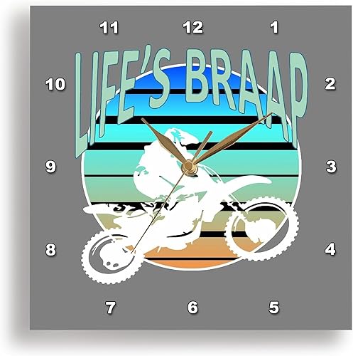Miniatura 1 de 3dRose Wall Clock Silent - 10 inch - Lifes Braap Dirt Bike Retro Moto Riding Style - Vector Art - Dirtbike Motocross Humor