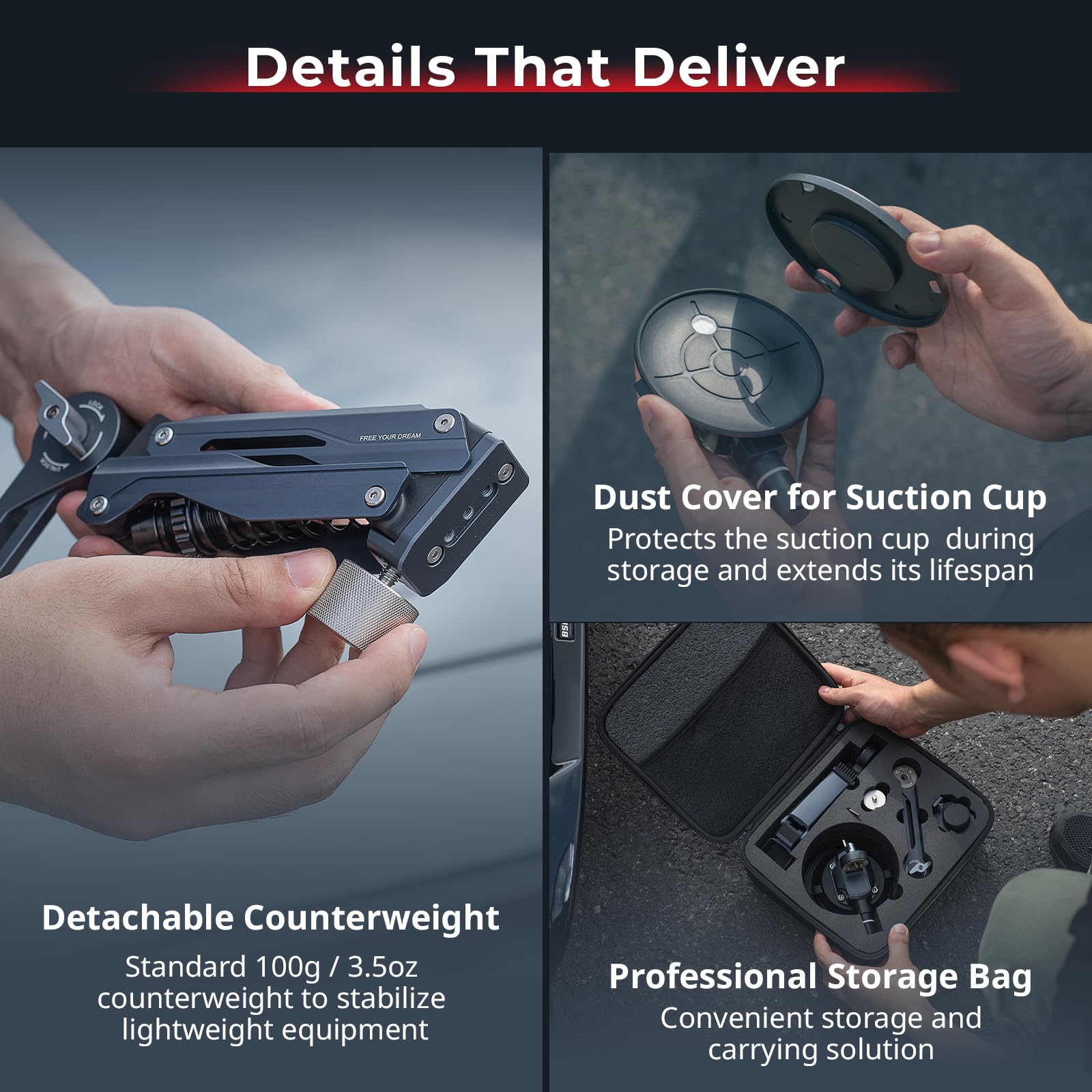 SMALLRIG Braccio Mini Assorbitore di Urto, Ventosa a Vuoto da 10 cm, Doppia Molla e Smorzamento Idraulico, Supporto per Auto per DJI Osmo Pocket 4 3/Action 6/5 Pro/4, per GoPro Hero 13/12/11, per