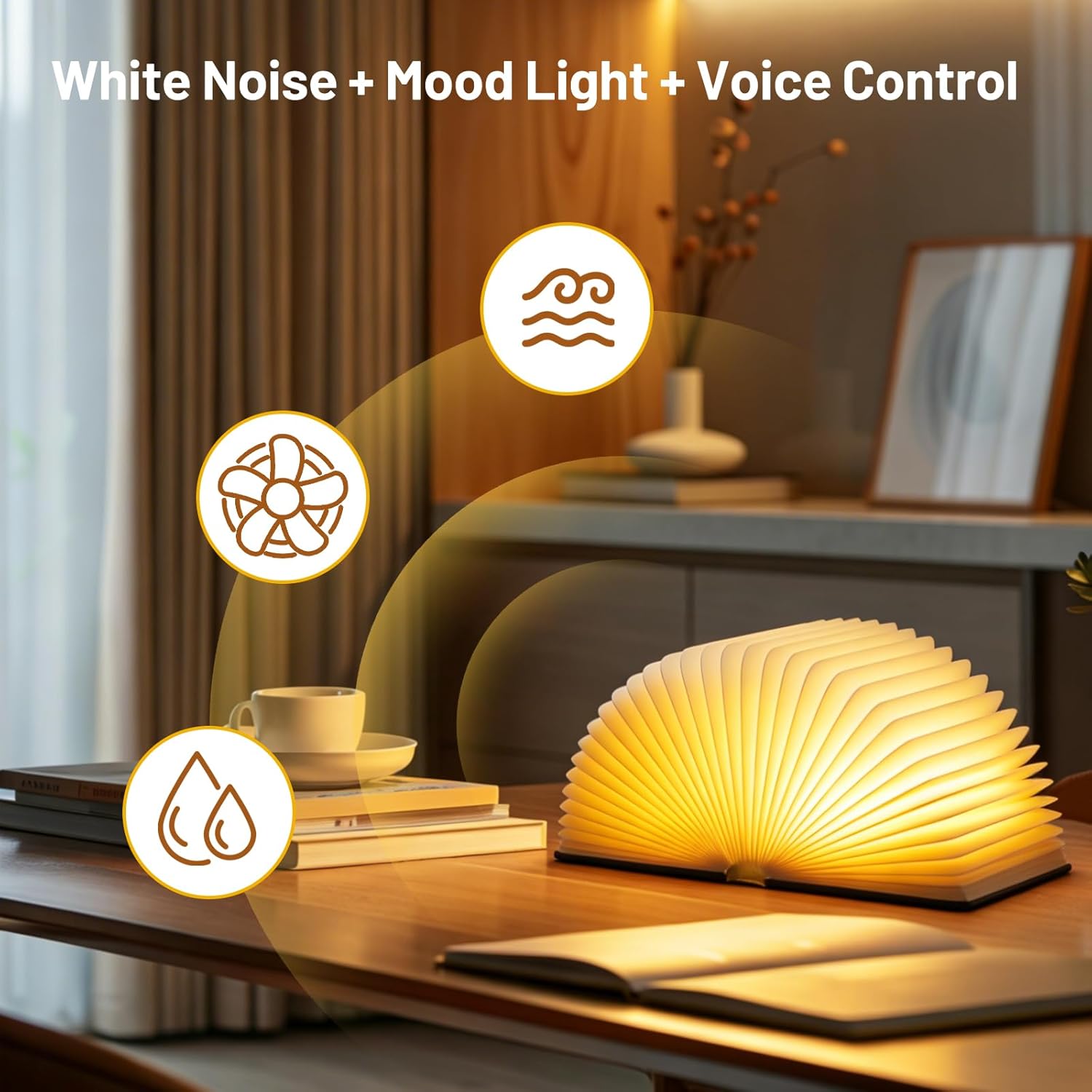 Magic Book Night Light – Offline Voice Control, 28 Soothing Sounds & White Noise, 4-Color Dimmable LED, Rechargeable Portable Decor, Unique Fantasy Gift for Book Lovers Adults