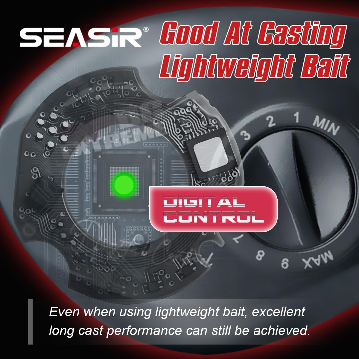 SEASIR Extreme DC Baitcaster Reel, 5.7oz Ultralight Baitcasting Reel, Digital Control Fishing Reel, Max Drag 13LB, 7.0:1, 5+1 BB, Freshwater Saltwater, Drag Clicker, Carbon Fiber Washer, Grey