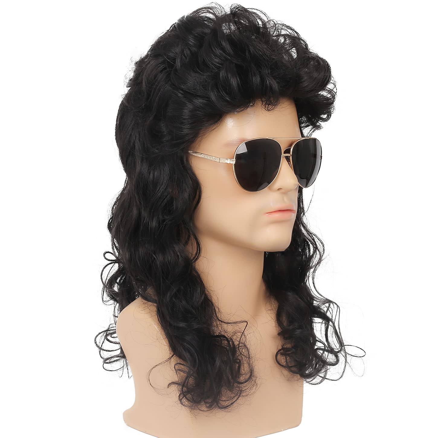 Kaneles Mullet Wig Mens Black Long Curly Wigs Hair 70s 80s Male Wig Halloween Costumes Punk Rocker Wigs - Image 3