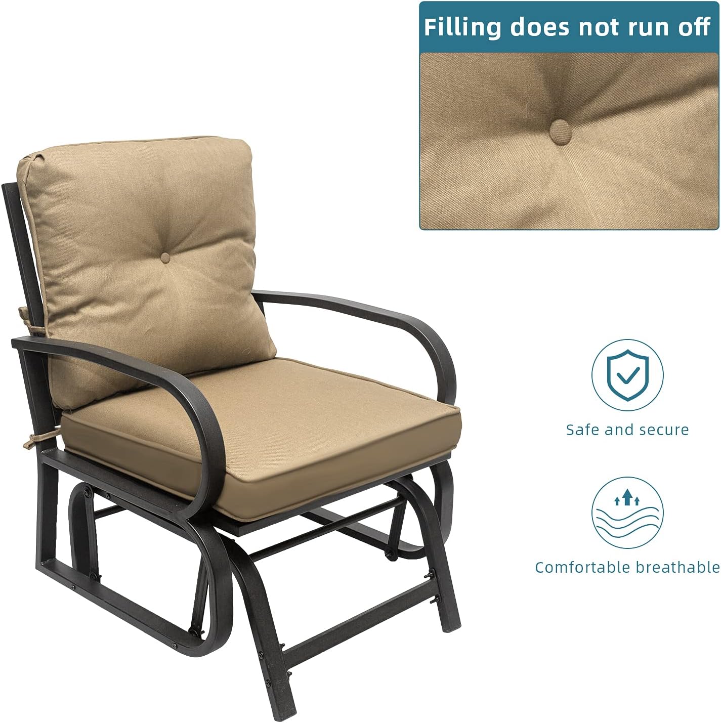 June Win Outdoor Glider with Cushions, Patio Lawn Glider, Porch Furniture Swing Rocking Chair, Steel Frame Chair Suitable for Patio and Courtyards (Beige 2PC) : Everything Else