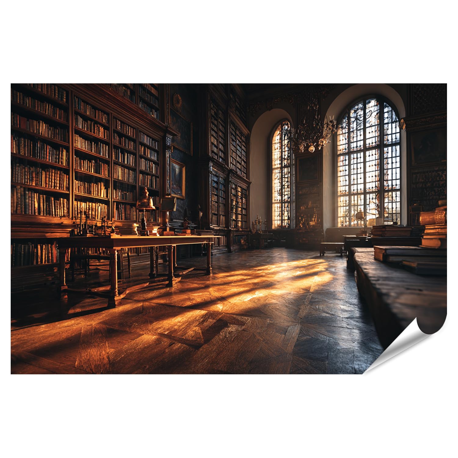 islandburner Poster de qualité supérieure - Bibliothèque vintage avec lumière chaude et meubles anciens - Grand format