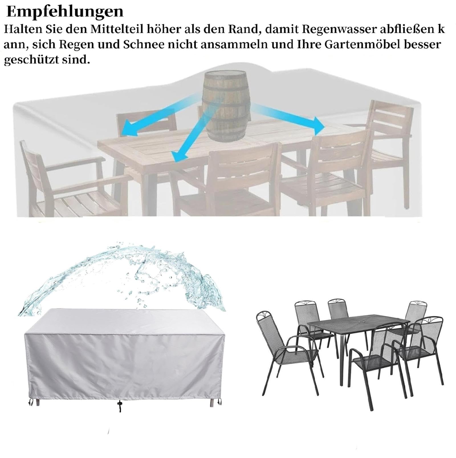 Gartenmöbel Abdeckung Wasserdicht 299x299x78cm Multi-Größe Silber Rechteckig Abdeckungen für Gartenmöbel Anti-UV 420D Oxford Gewebe Winddicht Gartentisch Schutzhülle Gartenmöbel Tisch