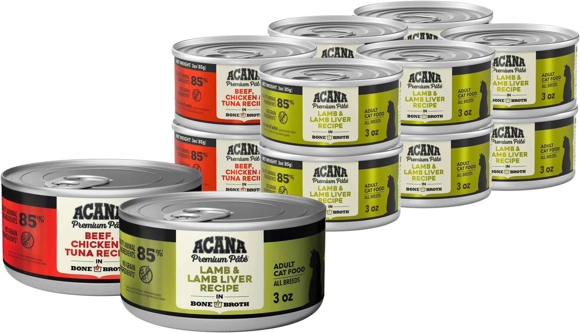 Pate Wet Cat Food Variety Pack Beef Chicken & Tuna 3oz Cans (12 ct.) | No Added Grains