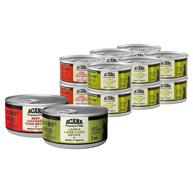 Ração úmida para gatos adultos ACANA Patê Variety Pack Beef, Chicken & Tuna e Lamb 12 latas de 85 g