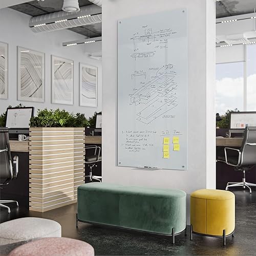 Miniatura 6 de U Brands Pizarra magnética de cristal de borrado en seco, 36 x 72 pulgadas, superficie blanca esmerilada, sin marco