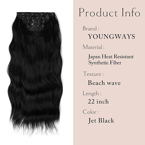 Miniatura 2 de Extensiones de cabello ondulado con clip para mujer, 22 pulgadas, 4 piezas, extensiones de cabello sintético largo y natural grueso para mujer