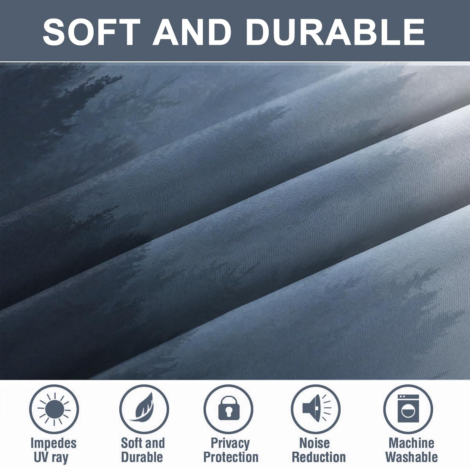 AWERT Blackout Curtains for Bedroom Navy Blue Ombre Forest Window Drapes 2 Panels for Living Room Heat Blocking 53x63inch