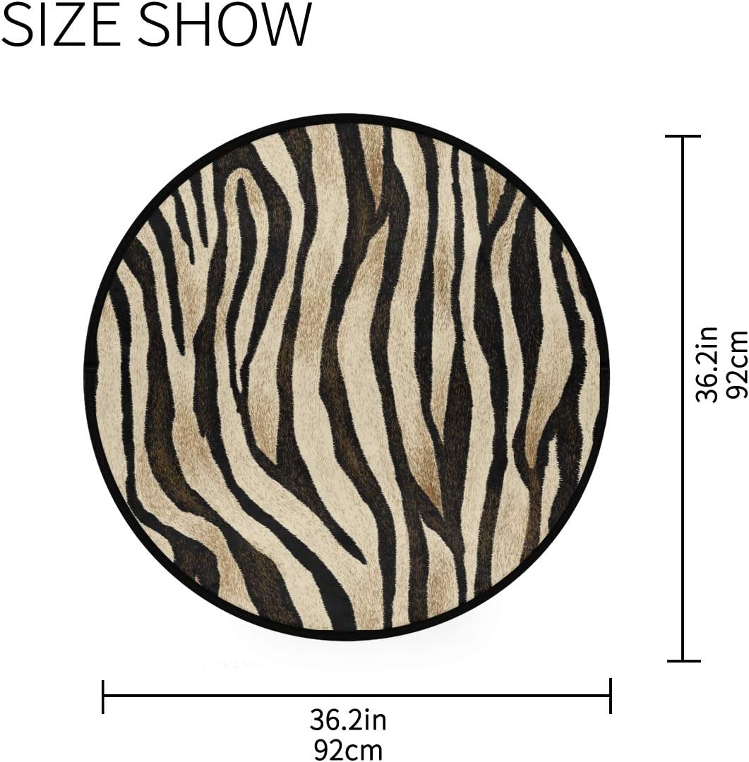ALAZA Vintage Zebra Print Animal Non-Slip Round Area Rug for Bedroom Living Room Study Playing Floor Mat Carpet, 3' Diameter