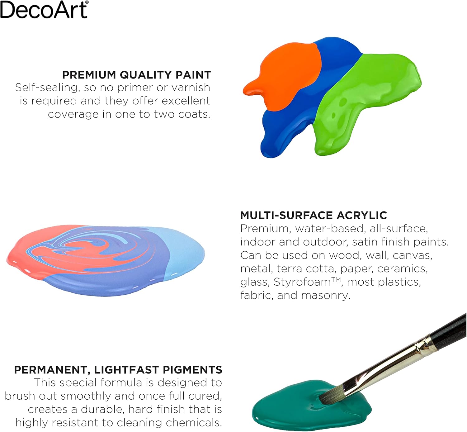 DecoArt Americana Multi-Surface Satin Acrylic Paint Set – 24 Popular Colors (2 fl oz) – Multi Surface Acrylic Paints for Wood, Glass, Metal, and more