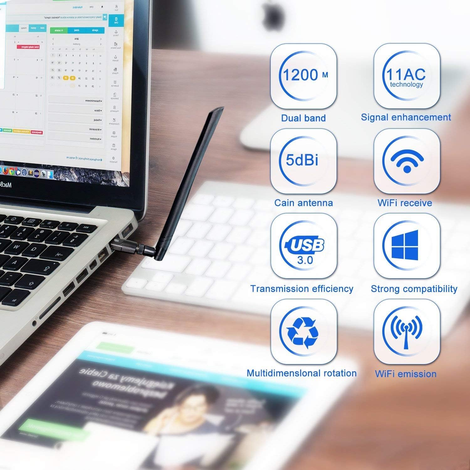 Clé WiFi USB AC600 Mbps - Double Bande 2.4/5GHz Pour PC, Compatible Windows 11/10/8/7