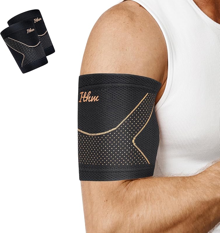 Copper Bicep Tendonitis Brace, Bicep Compression Sleeve for Pain Relief | Upper Arm Brace for Men and Women Muscle Strains Tear Injury Copper Medium
