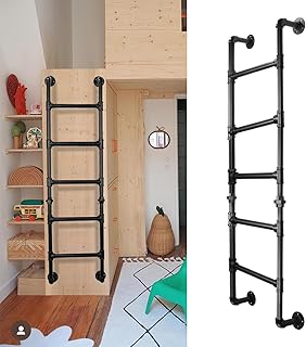 5-Rung Wall-Mounted Bunk Bed Ladder 5.4FT/165cm Black Wrought Iron Indus...